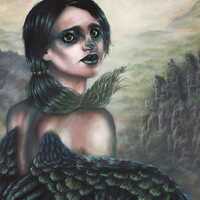 Demise Owl Bird Anthro Fantasy Art Castle Ruins Fog Mountains 15"x20" Kayla Ascencio