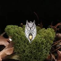 Silver Owl Necklace - Great Horned Owl Pendant - Citrine Necklace - Wisdom Pendant