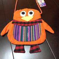 Retro Orange Cotton Owl Crossbody Handbag
