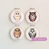 Owls cross stitch pattern bundle (Set A) - Set of 4 patterns - Instant Download PDFs