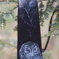 Silk tie, hand painted tie, black necktie, owl, spirit animal, available for order