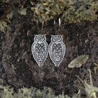 Owl Earrings - Eagle Owl Earrings - Silver Owl Earrings - Wisdom Earrings - Dangle Earrings - Star E