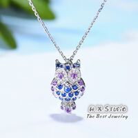 Diamond, Sapphire and Amethyst Owl Pendant in Solid 18k Gold/Custom Jewelry/Personalization Design/G
