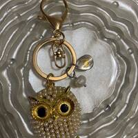 Owl Keychain, Gold Owl Keychain, Faux Pearl Owl Keychain, Animal Keychain, Purse Accessory, Owl Purs