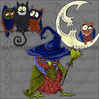 Halloween Clip Art, OWL Illustration, Owl clipart, 3 separate image files, PNG, instant Download, Co