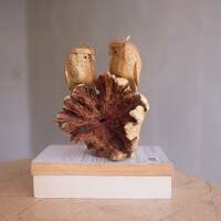 Owl Couple Figurine, Personalized, Wood Carving, Love, Handmade, Burl Wood, Bird Ornament, Nature, P