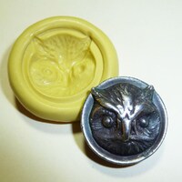Antique button mold- Owl, flexible silicone push mold, PMC, Art Clay Silver, fimo, Sculpey, jewelry 