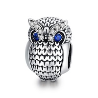 925 Sterling Silver Blue Eye Owl Charm Bead Fits European Charm Bracelet