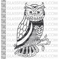 Fancy Owl 1 -  Glass Fusing Decal for Glass, Ceramics, and Enamelling