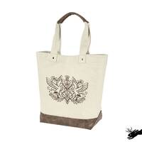 Mirrored Owl Crest Embroidered Canvas Tote with Vegan Leather Accents
