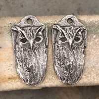 Owl Charms, Aged Finish, 23mm, Handcrafted Charms, Handmade Pewter Components, Handmade Crafting Jew