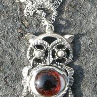 Vintage Jewelry Necklace, Owl Pendant and Glass Eye S