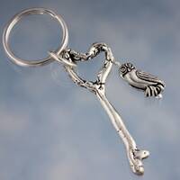 Owl and Rustic Twig Key Keychain - Key to my heart - silver skeleton key charm with heart shaped top