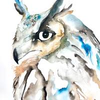 Great Horned Owl - Abstract Owl Art, Owl Watercolor, Owl Painting, Owl Art Print, Owl Decor, Neutral