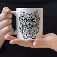 sugar skull owl mug - Personalize owl mug - sugar skull things