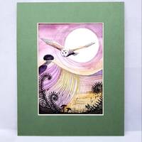 Barn Owl by Moonlight, original watercolour, wildlife art