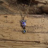 Antique Bronze/Iridescent Owl Necklace with Bullet Charm. Choose from Brass 9, 38, 357, or 40 Calibe