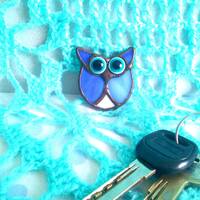 Funny owl brooch. Funny brooch for bags. Stained glass owl, cute glass bird. Funny cat brooch. Cute 