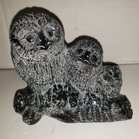 Vintage Aardvark Canada 1972 Three Owls Perched Carved Soapstone Figurine