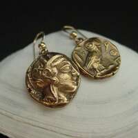 Athena Owl Earrings - Two Different Sides Facing: Handcrafted Ancient Greek Coin Reproduction