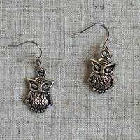 Antique Silver Owl Earrings - Night Bird Earrings - AspenTreeJewelry