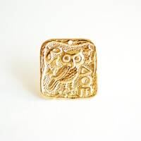 Square Owl Medallion Coin Pendant- Vermeil 18k Gold plated 925 Sterling Silver, Delta Omicron Epsilo