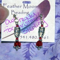 Sterling Earrings-“Crimson Owls” Sterling Silver Posts- Silver Owls w/Red *A.B. Crystals
