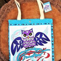 Coast Salish First Nation 'Owl & Feather' Lightweight Tote Bag Pacific North West Native