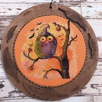 Owl Halloween cross stitch pattern pdf Funky bird hand embroidery design Crazy bat diy halloween dec