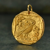 Ancient Coin Owl Gold Pendant Necklace / Men or Women Necklace / Athena's Owl / Replica Greek Ch
