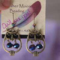 Earrings- Bronze wire “Owl be seeing You!” w/Cute antique gold Owls & Aurora Boreali