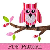 Owl on Branch Applique Template, Bird, Animal, DIY, Children, PDF Pattern by Angel Lea Designs, Inst