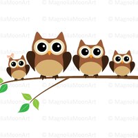 Owl Family SVG: Tree Branch Clipart, Birds Cutting (Digital Files)