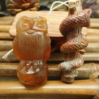 Red Agate Owl Carving Bead. Red Animal. Best Gift (C1034)