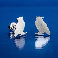 Owl sterling silver stud earrings. Hand cut birds studs. Bird lover gift. Tiny owl silhouette earrin