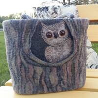 Felted Owl Clutch Design  Handmade Purse Felt Bag Natural Wool Animals Handbag for woman One Of a Ki