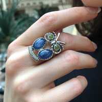 Owl Ring, Natural Kyanite, Statement Ring, Taurus Birthstone, Large Owl Ring, Vintage Ring, Animal R
