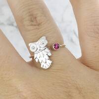 July Birthstone Ring, Owl Ring, Red Stone Ring, Graduation Gift