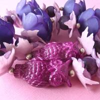 Purple Lucite Owl Necklace: Floral Leaf Beaded Statement Jewelry