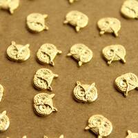 6 pc. Small Gold Plated Brass Owl Heads: 7mm by 8mm - made in USA | GLD-063