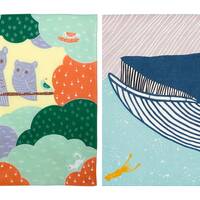 20" Furoshiki, Owls, Whale (Kata Kata)- Japanese Thin, Soft and Smooth Square Cotton Cloth for 