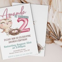 Owl Birthday Invitation, Cute Girl Birthday Invitation, Editable Girly Birthday invitation, Owl Birt