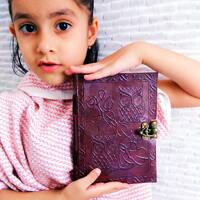 Owl Embossed Handmade Leather Journal with Lock, Good Luck Charm Gift