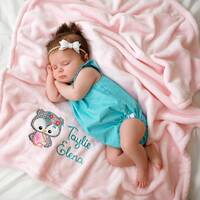 Owl Baby Blanket for Girl, Embroidered Minky Baby Blanket, Personalized Baby Blanket, Monogrammed Ba