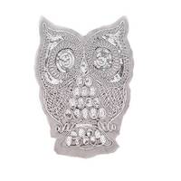 Gold and Silver Owl Embroidered and Sequined Applique on Black Mesh