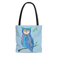 Owl Tote Bag - Blue, teal, green purple, colorful owl, back-to-school