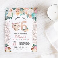 EDITABLE Invitation, Sixth Birthday Invitation, Owl Birthday Invite, Owl, 6th Birthday, Printable Bi