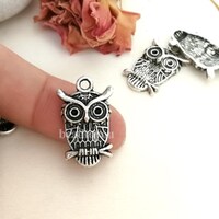 Owl Charms, Owl pendant beads, up to 30 pcs, Antique Silver 14X23mm CM0024S