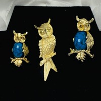 Owl Faux Turquoise Gerrys Brooch Set Of Three Gold tone Owls 2 Faux Turquoise Belly Signed Gerry&rsq