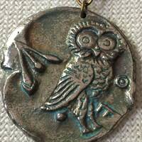 Vintage Brutalist Silver Necklace Greek Owl Coin Reversable AOE Bib Collar Massive Stunning Masterpi